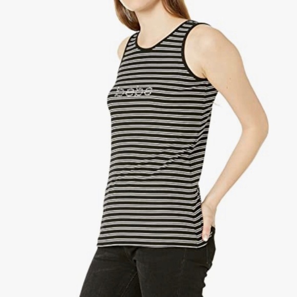 Bebe Aimee Knot Back Black & White Striped Sleeveless Top with Crystal Logo L - Picture 4 of 9